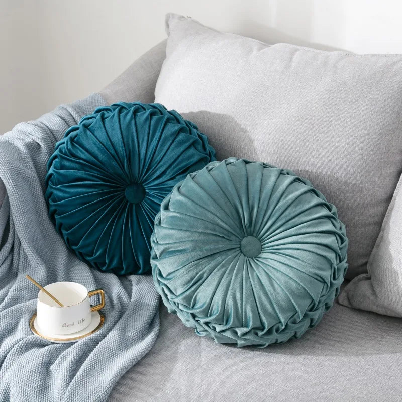 Velvet Round Pumpkin Shape Solid Throw Pillows/Colors-Beige/ Red/ Coffee/ Lake Blue/Navy Blue