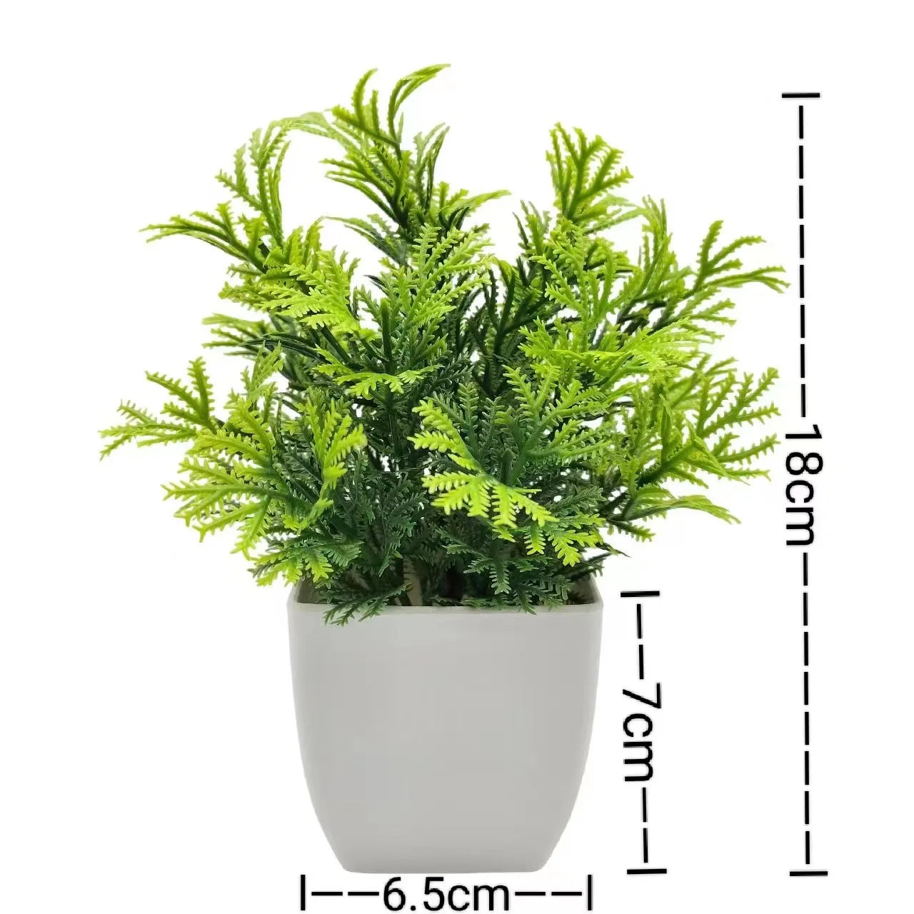 Indoor Mini Green Artificial Floral Bonsai Ardisia Spring Grass Pine Needle Non-Flowering Plant-Plastic Rectangle Pot