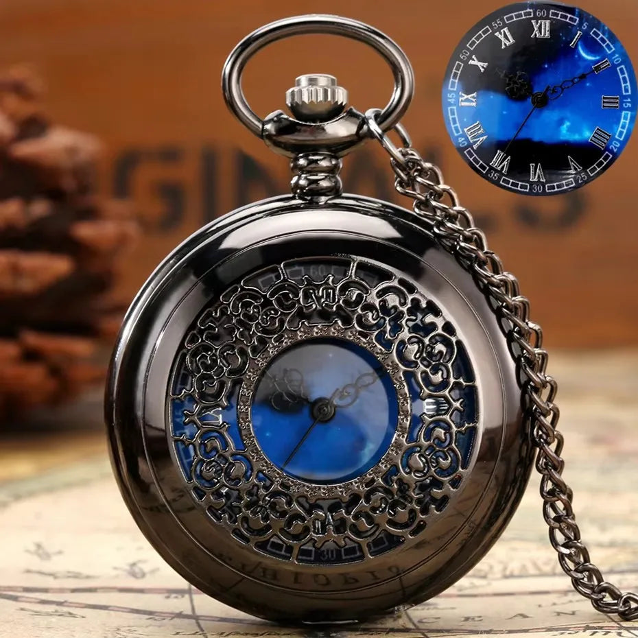 No-EN-Name-Null Adults Antique Quartz Analog-Digital Display Silver-Gold Fisherman Rod-N-Reel Catching A Gold Fish Embossed Text Fishing On Bottom Chain-Pocket Watches/Colors-Yellow/Brown/Orange/Gold/Black/White/Grey/Silver