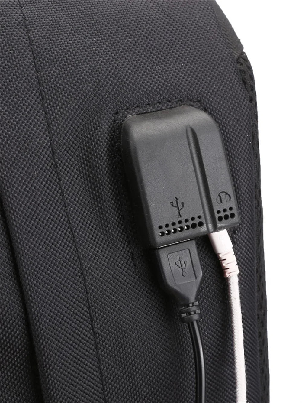 Decorative White Bow Canvas Nylon Printed Kawaii Cat Curved Back Support Zipper Black Backpacks/USB Charging/Built-In Laptop Compartment/Back Straps-Handle