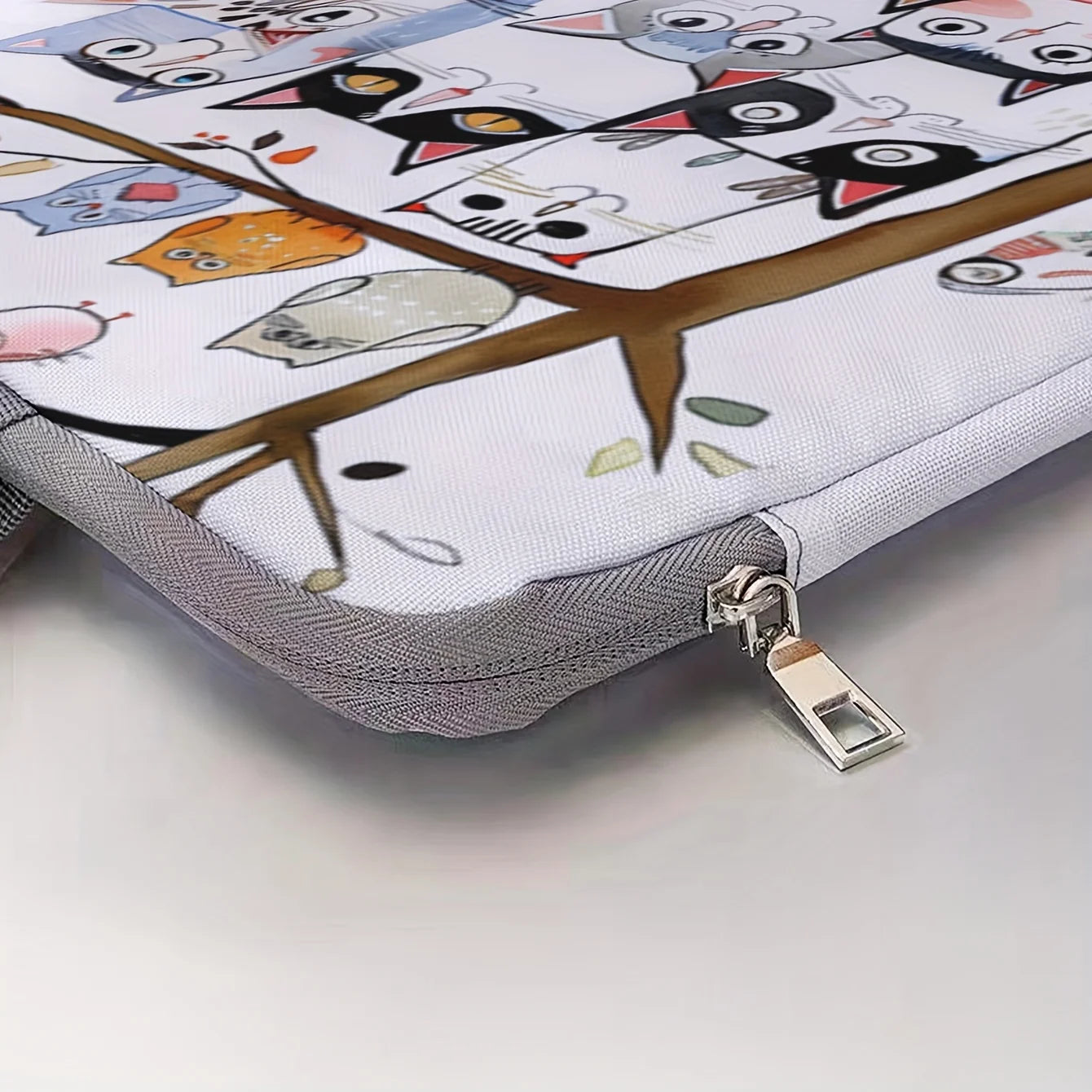 Kitten Print Polyester Fabric Zipper Briefcase Bags/ Handle/Suitable for 14 Inch Laptops/Colors-Animal/Gray