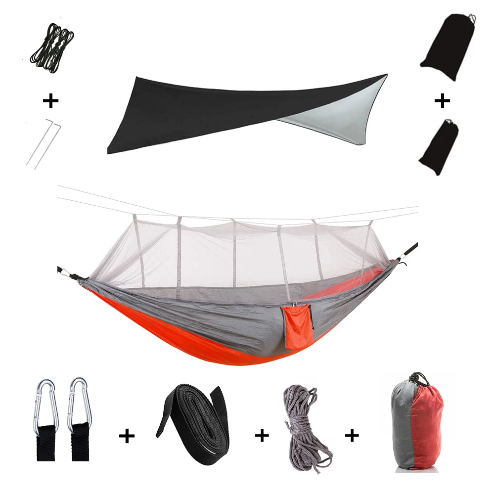 Outdoor Lightweight Waterproof Portable Nylon Mosquito Net-Rope Sleeping Camping Tarp Hammocks/Colors-Camouflage/Gray/Pink/2 Tree Straps/2 Steel Carabiners/Hammock Bag/Load Bearing Weight : 440 lbs