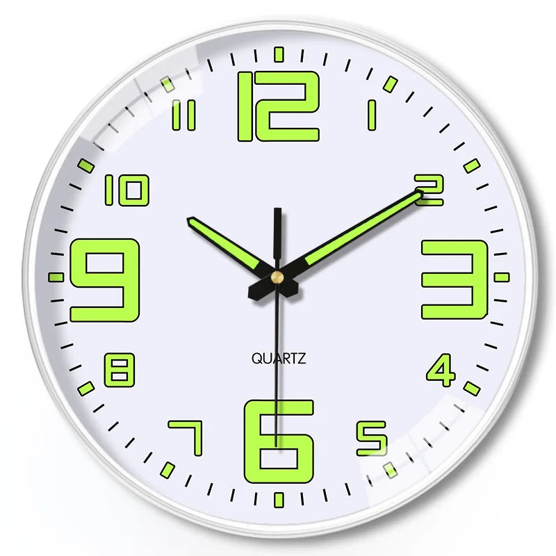 Round 8 Inch Luminous Black-White 3 Style Face Quartz Glow-In-Dark Numbers-Dials Wall Clocks