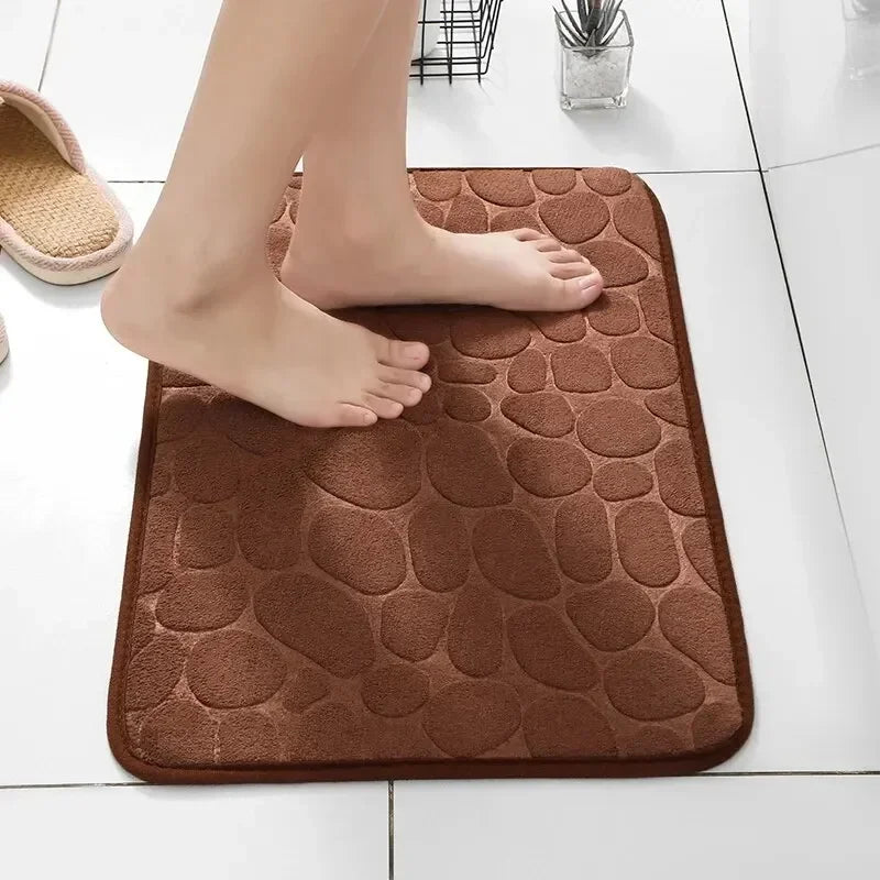 Soft Durable Memory Foam Non-Slip Printed Pebble-Like Coral Stone Design Polyester Bathroom Mats/ Colors-Grey/ Light Yellow/Russet/Size: 40x60 cm