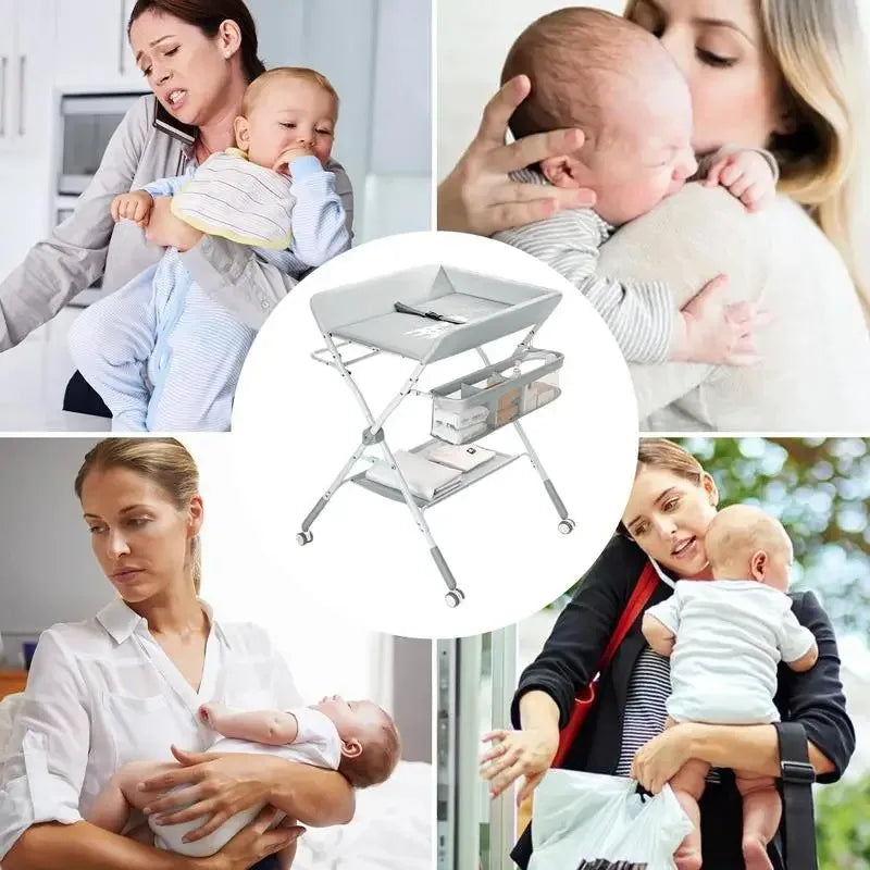 Babies-Toddlers Metal Frame Waterproof Portable Height Adjustable Collapsible Diaper Changing Tables/ Swivel Wheels/Drying Rack /Large Storage Options/Colors-Green/Gray/Pink/Blue/White/Ages: Newborn 0-3 Years Old