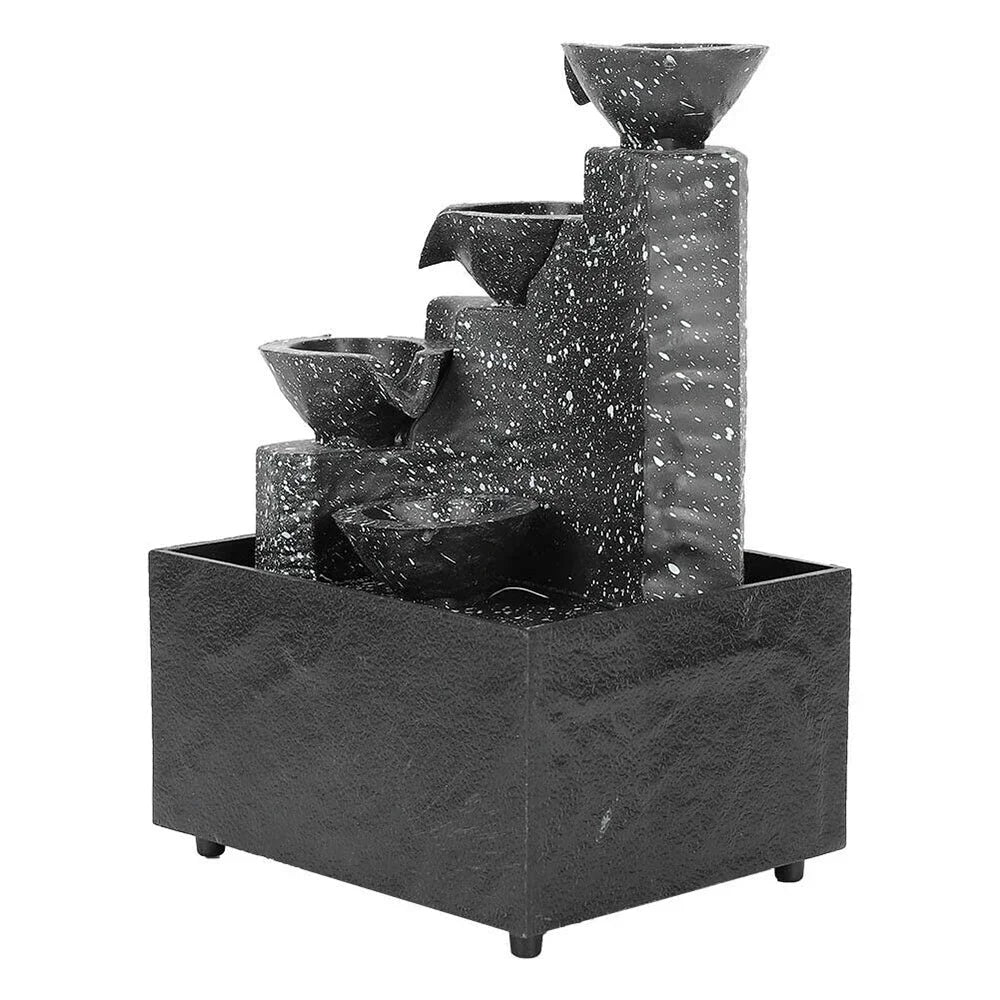 Black Plastic Desktop LED Lights Indoor Irregular Stone Bowls Flowing Water Fountain/2-AA Battery (Battery Not Included)/USB Power Cable Cord