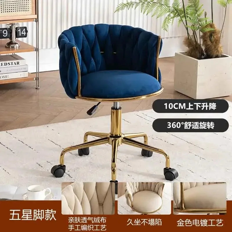 Upholstered Polyester Italian Style Ladies Bedroom Makeup Flannel Cushions Chairs w/ Steel Legs-4 Plastic Wheels/Colors-Beige/Pink/Blue/Black/Green/Gray