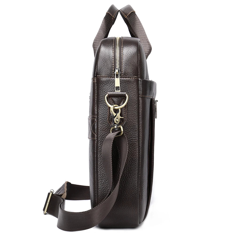 WESTAL Men Soft Cow Leather Zipper Briefcase Shoulder Bags/ A4 File Holder/ Laptop Compartment/ Handles/Straps/Key Holder/Fits 17 Inch Laptop/Colors-Black/Black