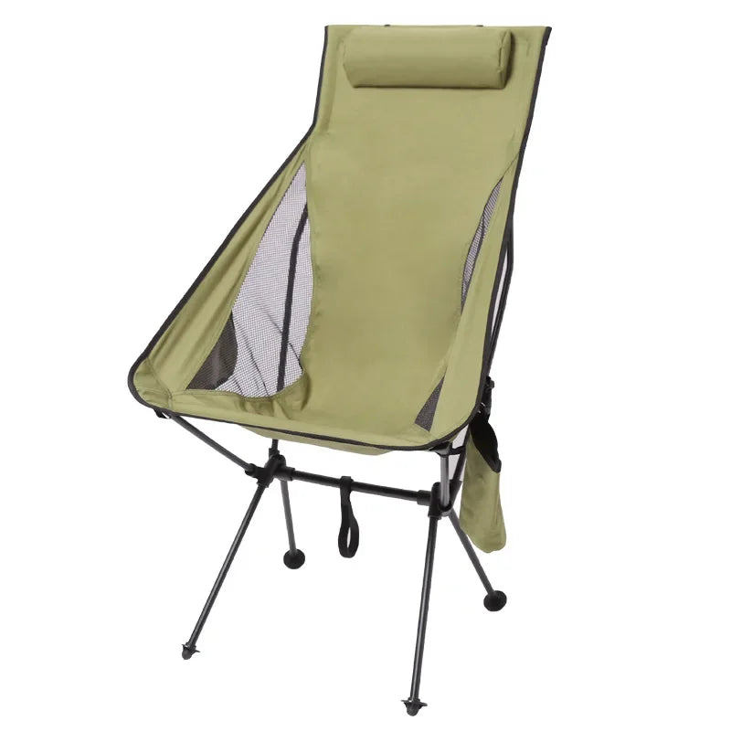 Outdoor Lightweight Portable Upholstered Mesh Polyester Folding Moon Chairs/Aluminum Alloy Frame Legs / Cup Holder Bag/Pillar/Colors-Green/Black/Beige/Brown