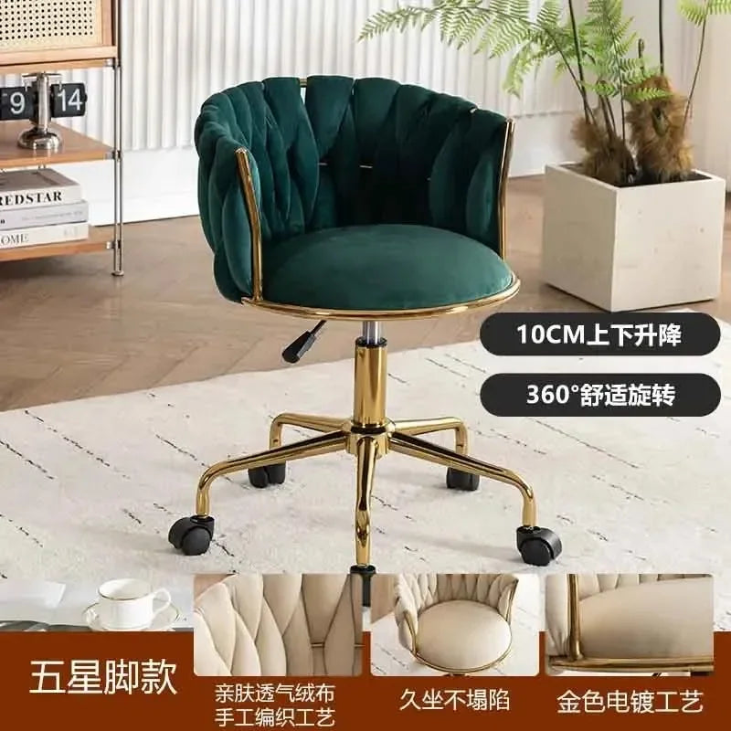 Upholstered Polyester Italian Style Ladies Bedroom Makeup Flannel Cushions Chairs w/ Steel Legs-4 Plastic Wheels/Colors-Beige/Pink/Blue/Black/Green/Gray