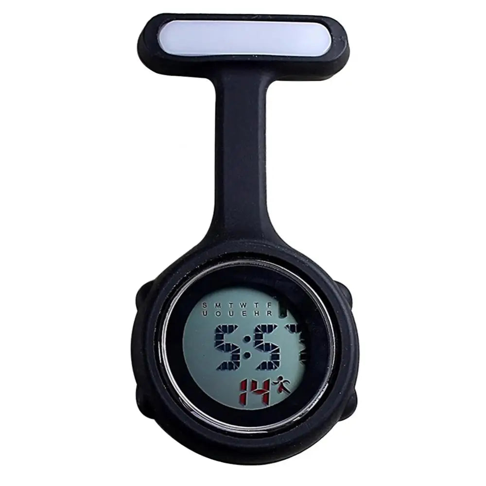 Women Silicone Round Waterproof Digital Dial Clip-On Nurse Fob Electric Battery Pocket Watch/Alarm-Date Display/Colors-Purple/Green/Blue/Yellow/Light Blue/Cyan/Pink/Orange/White/Red/Light Cyan/Purple-Red/Dark Blue