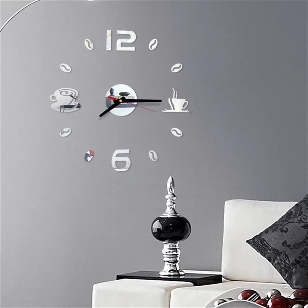 Digital Circular Acrylic PS Glass Wall Clock Stickers/Colors-Red/ Black/Silver/Yellow