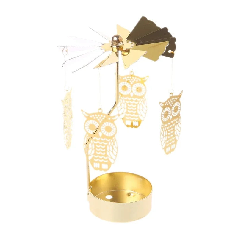 Gold Metal Rotating Fairies Flying Around Small Tealight Round Base Candleholders/No Candle/