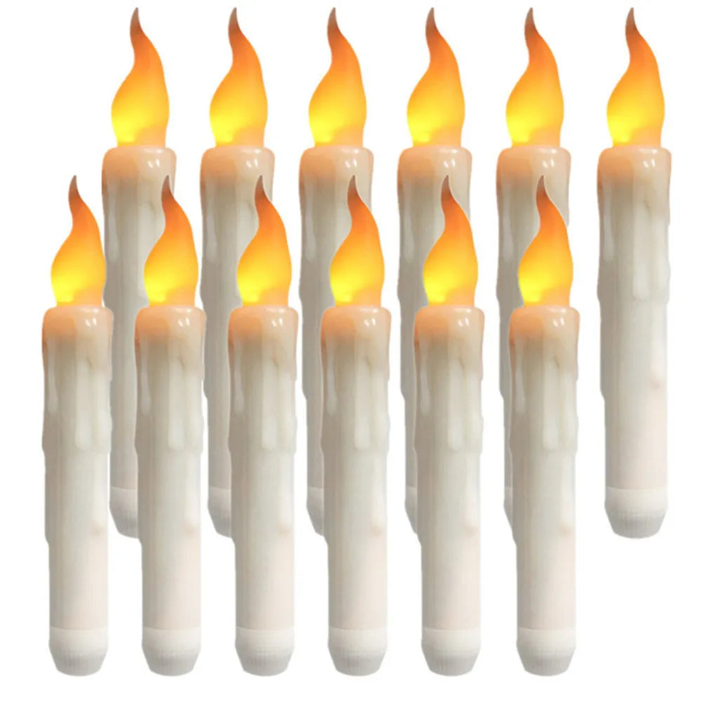 6-24 PCS Set LED White Realistic Round Cylindrical Plastic Flameless Flickering Tall Tapered Handheld Electric Window Candles/Battery: 2-AAA ( Not Included )/ Automatic Timer/1-4 PCS Remote Control