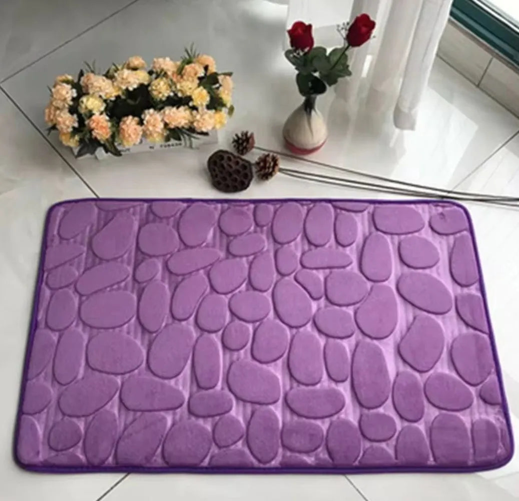 Soft Durable Memory Foam Non-Slip Printed Pebble-Like Coral Stone Design Polyester Bathroom Mats/ Colors-Grey/ Light Yellow/Russet/Size: 40x60 cm