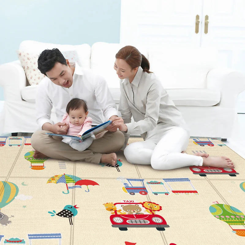 Babies Soft Plastic Waterproof High Rebound Double-Sided Portable Foldable Cute Cartoon Design Crawling Play Mats/Colors-Beige/Floral/Multicolor/Checkered/Geometric/Animal/Dots/Compact Size