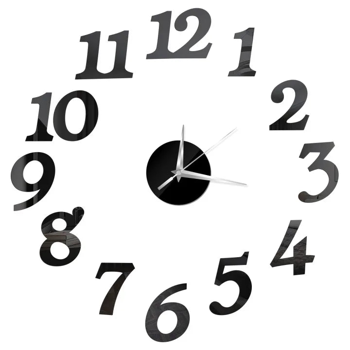 Self-Adhesive Waterproof Vapor-Proof Non-Toxic Safe Acrylic 3D Mirror Wall Clock Decals/Colors-Black/Silver/Gold