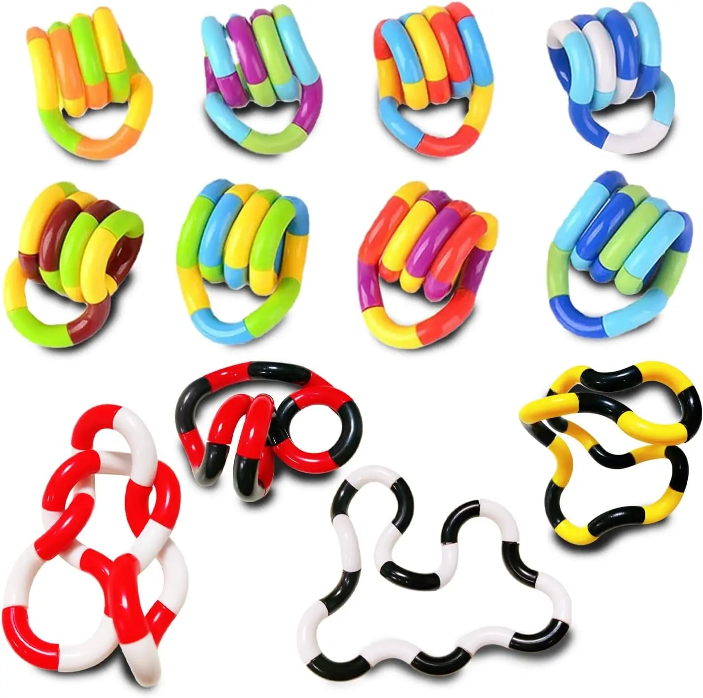 3 PCS Set Plastic Multicolor Various Shapes Hand-Eye Tangle Twisting Fine Motor Skills Anxiety-Stress Relief Fidget Toys/Colors-Orange/Multicolor/Ages: 14-18 + Years Older