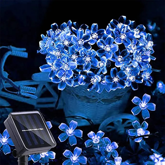 OKAL RED EAST Indoor-Outdoor Rechargeable Dimmable Solar-Powered Warm-Cool White LED Realistic Blue Flower Shaped Plastic Body Light Ropes-Strings/Colors-White/Purple/Blue/Floral