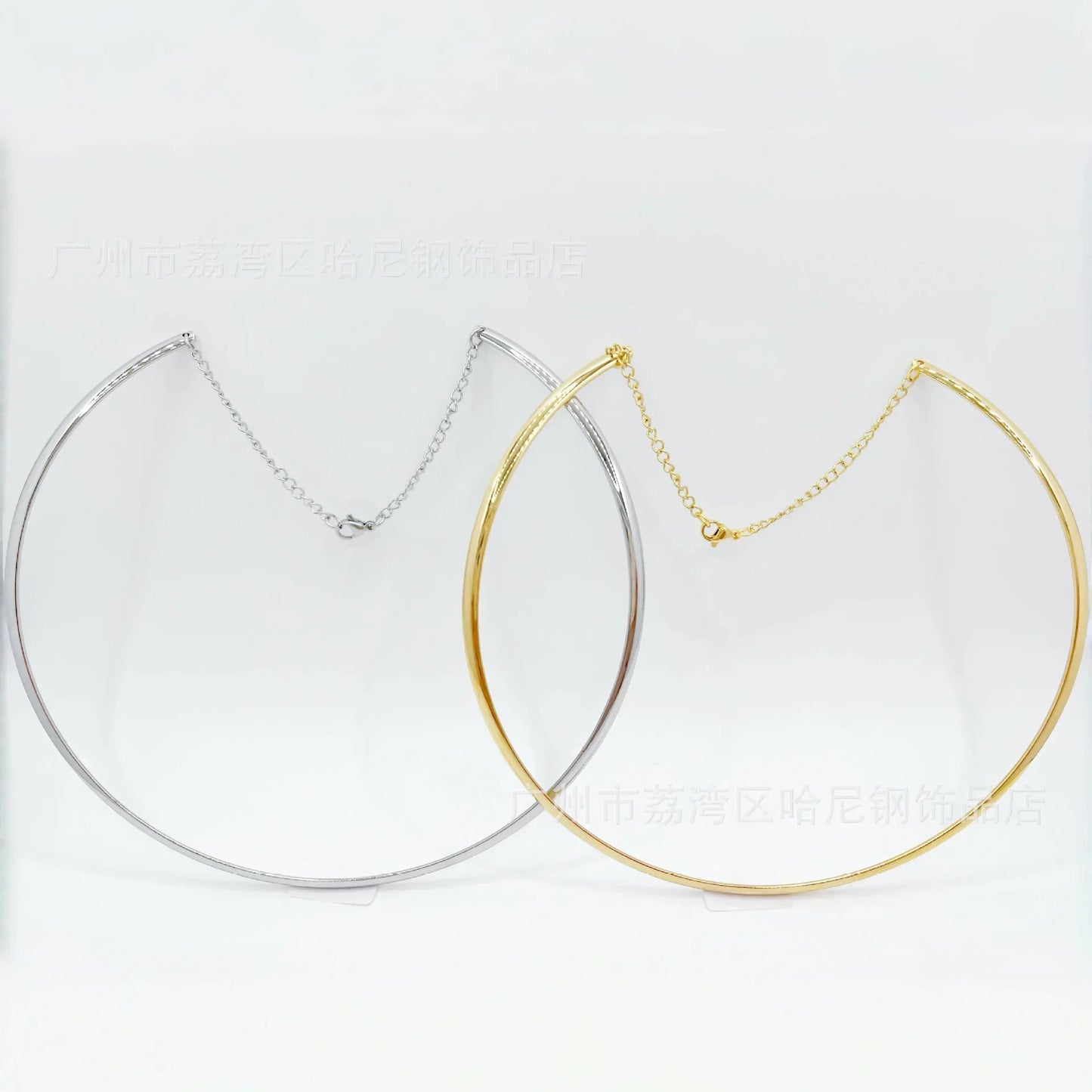 Women Round Imitation Torques Stainless Steel Choker Collarbone Necklaces/Colors-Gold/Silver