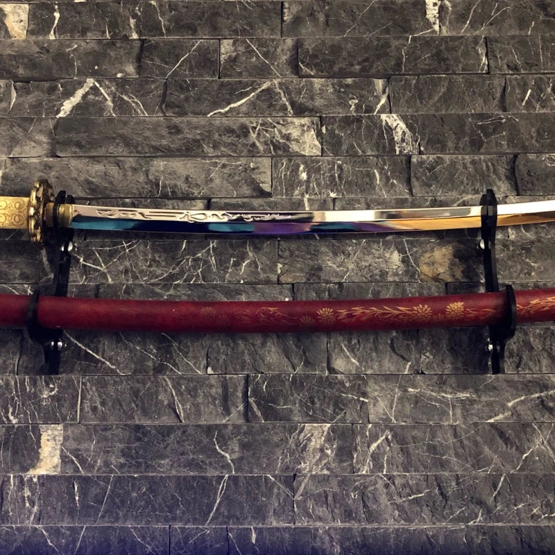 Black-Clear Color Metal Wall Mounted Non-Folding Plastic-Acrylic Double Tier Sword Holders/Medium Size Katana Swords/Sword Size:19.5x8.5cm/7.70x3.40in