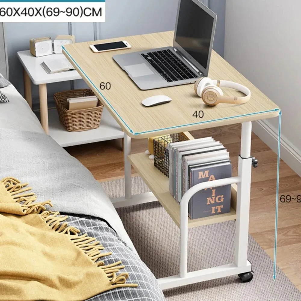 NULL Free-Standing Rectangle Shaped Black Oak Wood Top-Collapsible Adjustable Shelves Metal Frame Laptop-Computer Desks/4 Roller Wheels/Assembly Required