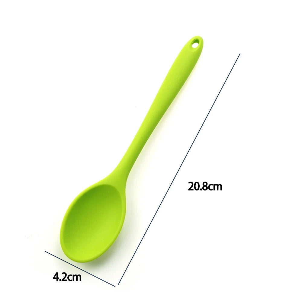 Kitchen Multicolored Thermostability Anti-Corrosion Soft Silicone Spoons/With Hook Hole /Colors-Multicolor/Blue/Green/Yellow