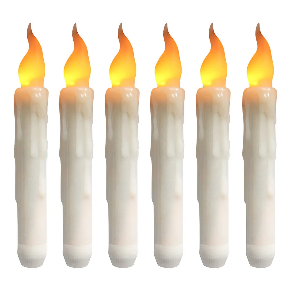6-24 PCS Set LED White Realistic Round Cylindrical Plastic Flameless Flickering Tall Tapered Handheld Electric Window Candles/Battery: 2-AAA ( Not Included )/ Automatic Timer/1-4 PCS Remote Control