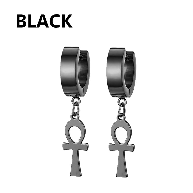 Unisex Metal Stainless Steel Imitation Black Studded Punk Earrings