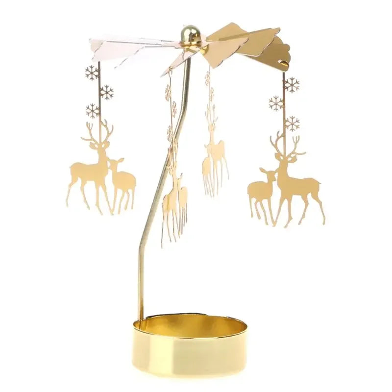 Gold Metal Rotating Fairies Flying Around Small Tealight Round Base Candleholders/No Candle/