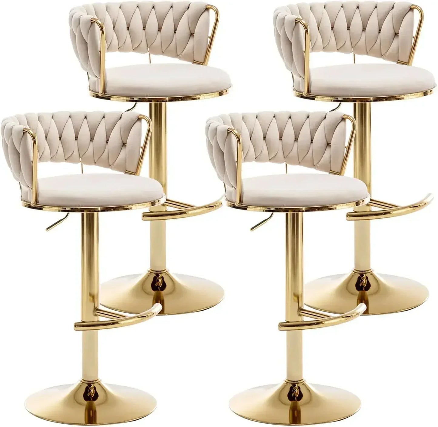 4 pcs Round Swivels 360 Low Back Height Adjustable Metal Arms Velvet Upholstered Foam Cushion/ Thicken Metal Tube Frame-Footrest/ Weight Capacity 300lbs/