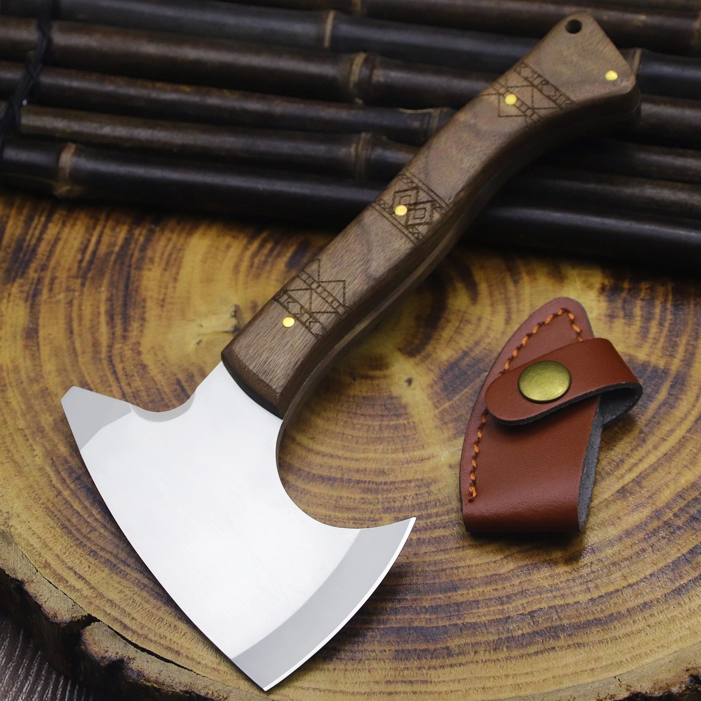 WPKOPYA Japanese D2 Outdoor Tactical Sharp multi-purpose hand axe, EDC tool axe, Jungle survival cutting hand axe