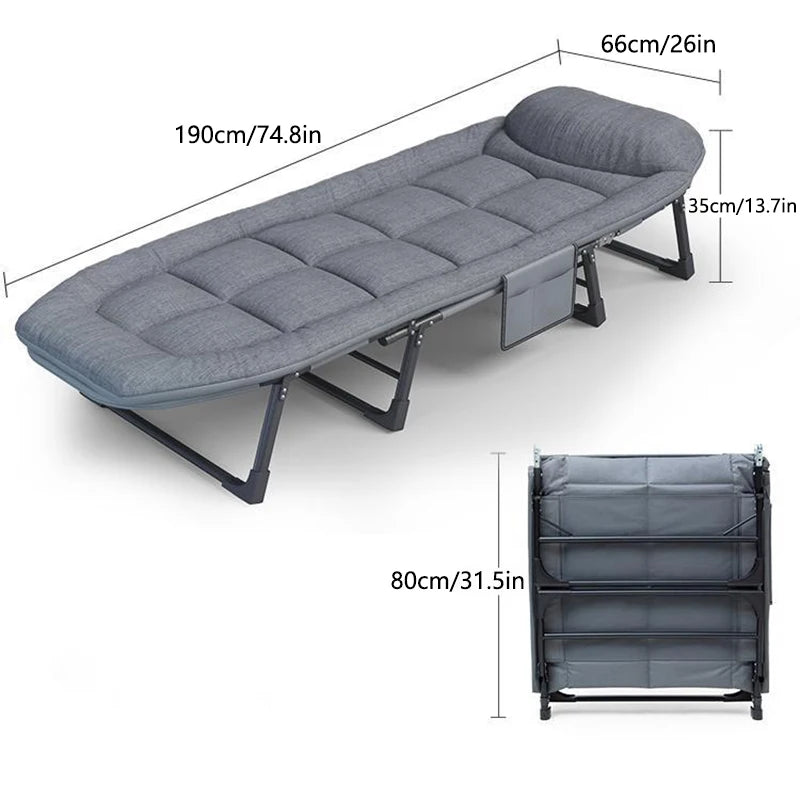 Outdoor Adult 6 Adjustable Positions Built-In Cozy Mattress-Pillow Heavy Duty Iron Metal Frame Gray Foldable Camping Bed Cots/Weight Bearing : 550 lbs