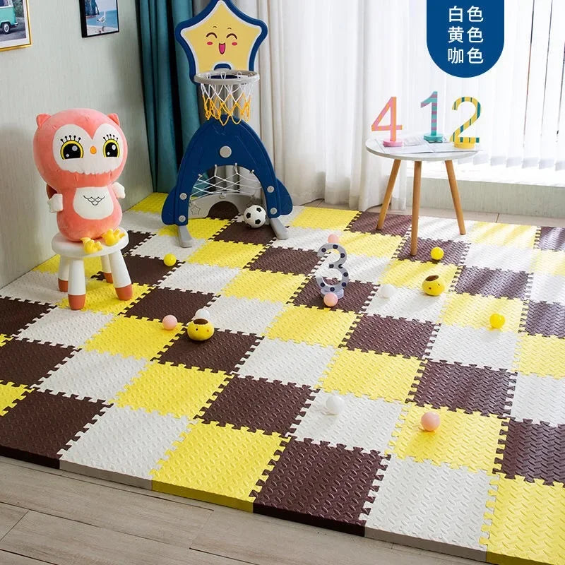 12 PCS Set EVA Waterproof Non-Toxic Flexible Soft Foam Interlocking Squares Tile Playmats/Ages: Newborn 0-3 Years-Older/Colors-Blue/Pink/Yellow/Multicolor/Geometric
