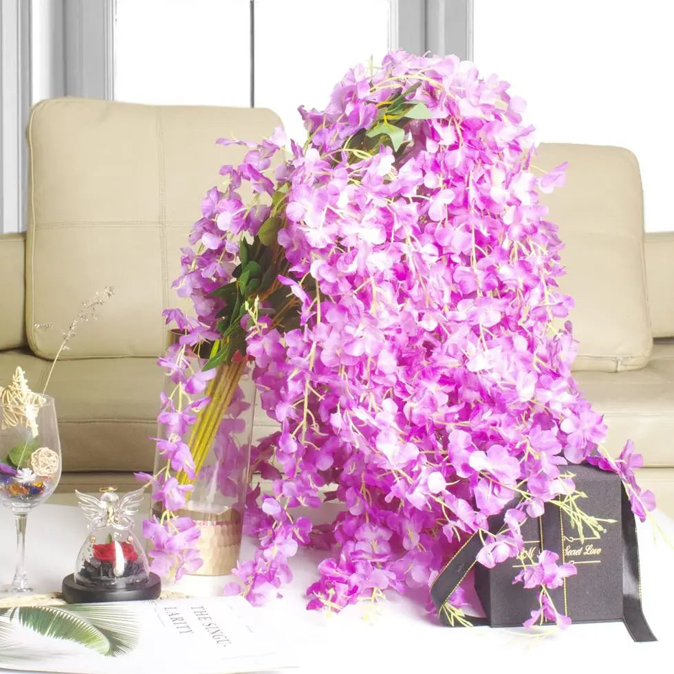 12PCS Outdoor Artificial Silk Orchid Rattan Flower Wall Garland Strings/Colors-Yellow/White/Purple/Red/Violet/Floral