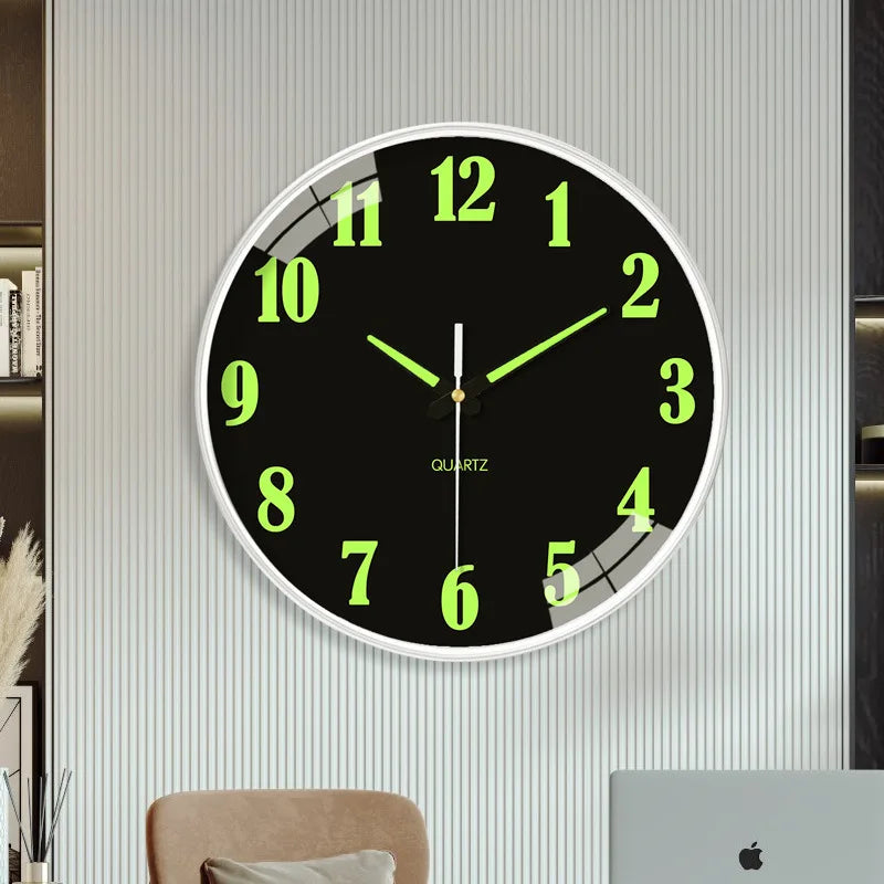 Round 8 Inch Luminous Black-White 3 Style Face Quartz Glow-In-Dark Numbers-Dials Wall Clocks