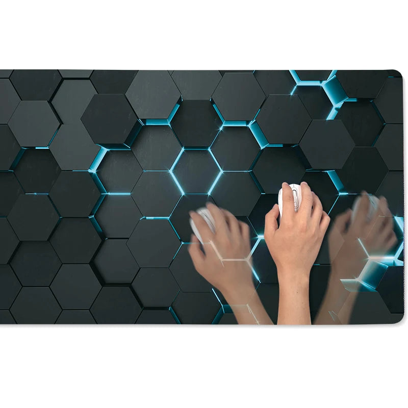 XXL Hexagon Shape Design Gaming Anti-Slip Rubber Base Stitched Edges Smooth Polyester Fabric Computer Mouse Pads/Colors-Black/Purple/Blue/Geometric