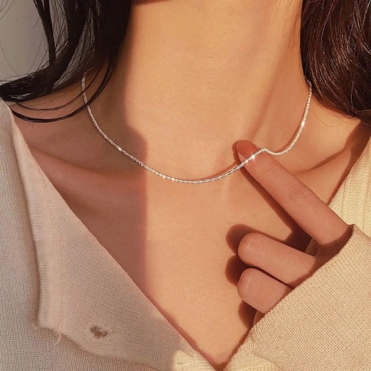 2 PCS Set Imitation Shiny Star Shape Sparkling Copper-Silver Metal Plated Clavicle Chain Necklace-Earrings Set