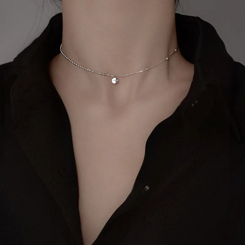 CIAXY Imitation Women Silver-Copper-Rose Gold Beaded Letter INS Asymmetry Short Clavicle Chain Choker Necklaces