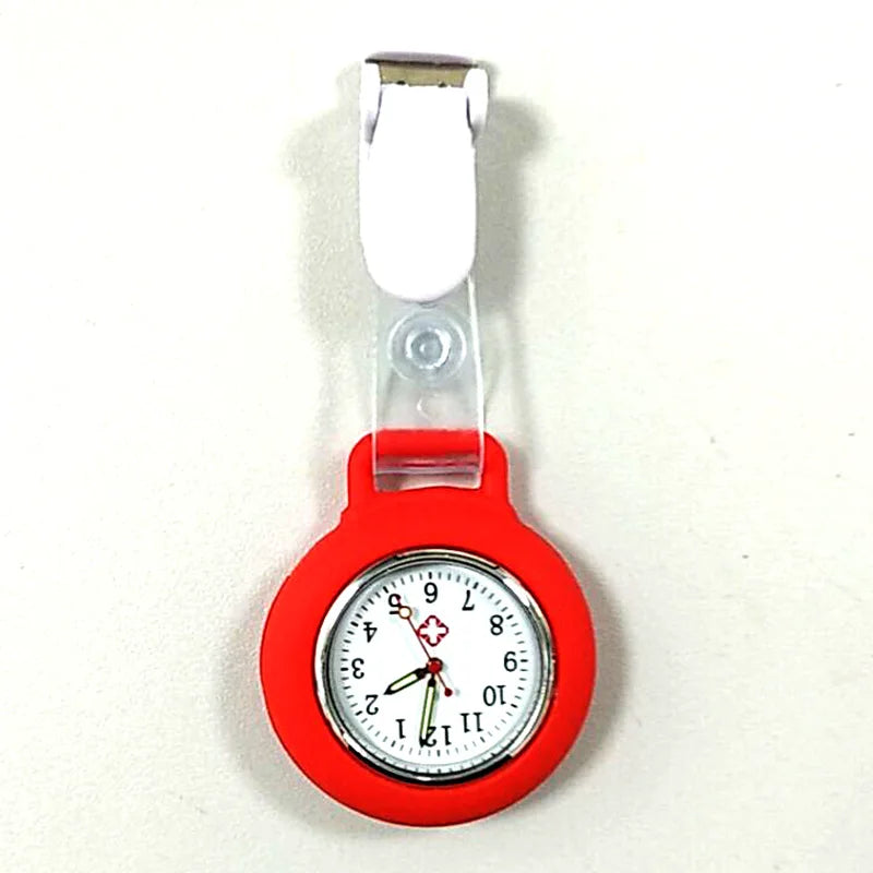 Adults Round Unisex Waterproof Nurses-Doctors Glass Mirror Face Acrylic Dial Colorful Multicolor Silicone Resin Case Clip-On Quartz Analog Display Arabic Numeral Fob Pocket Watch
