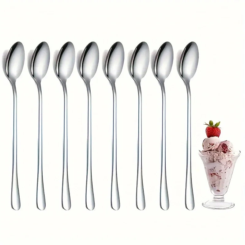 Kitchen 6 PCS Set Silver Stainless Steel Long-Handled Teaspoon