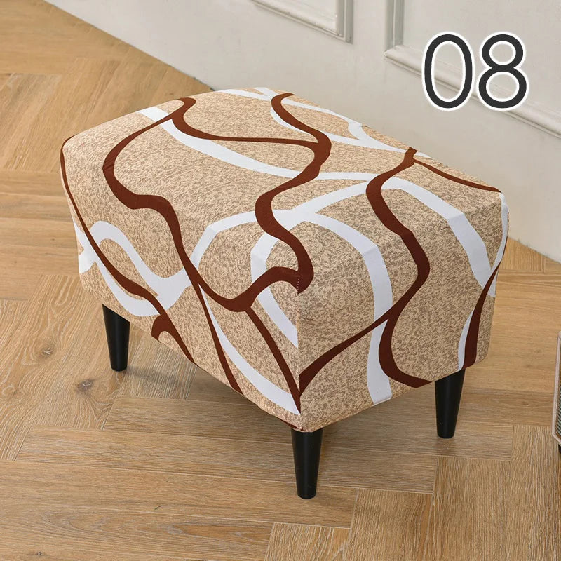 Rectangle Shaped Polyester Elastic Spandex Stretch Ottoman Slipcovers/Colors-Multicolor/Red/Floral/Black/Orange/Beige/Gray