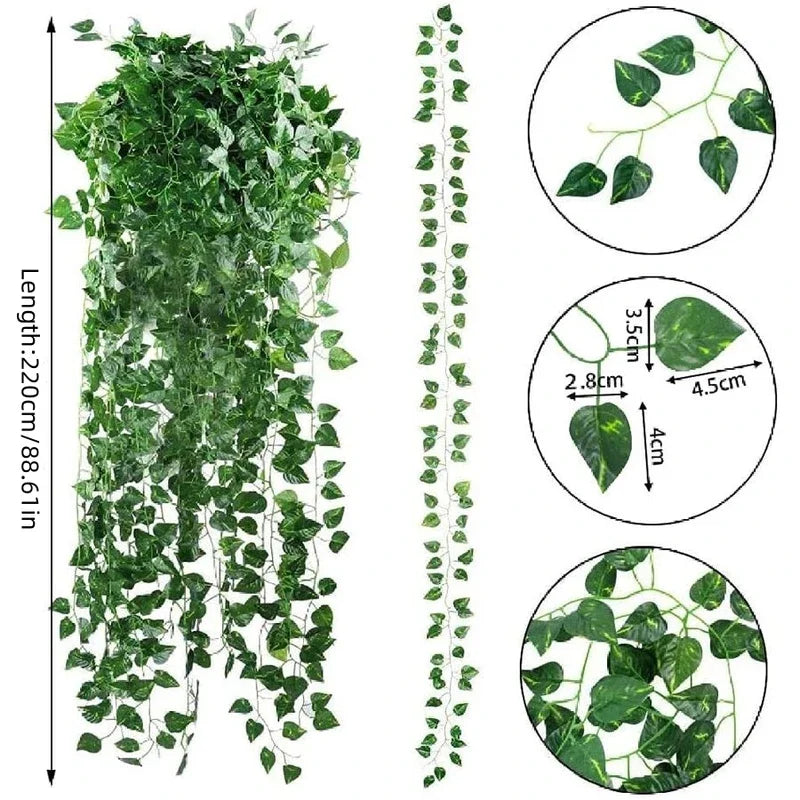 25 Strings Outdoor Plastic-Silk Cloth Artificial Non-Flowering Green Ivy Leaf Garland Hanging Vines