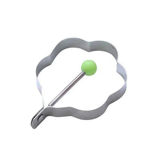 Kitchen 5 PCS Set Silver Stainless Steel Round-Heart-Flower-Five-Pointed Star-Mouse Shaped Egg Mold Inward Handle Round Light Green Ball Rings
