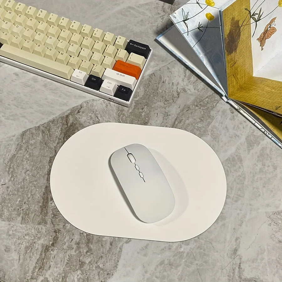 Small Waterproof Soft PU Leather Oblong Oval Shape Solid Color One-Sided Gaming Mouse Pads/Colors-Pink/Black/White/Blue/Brown/Navy Blue/Green