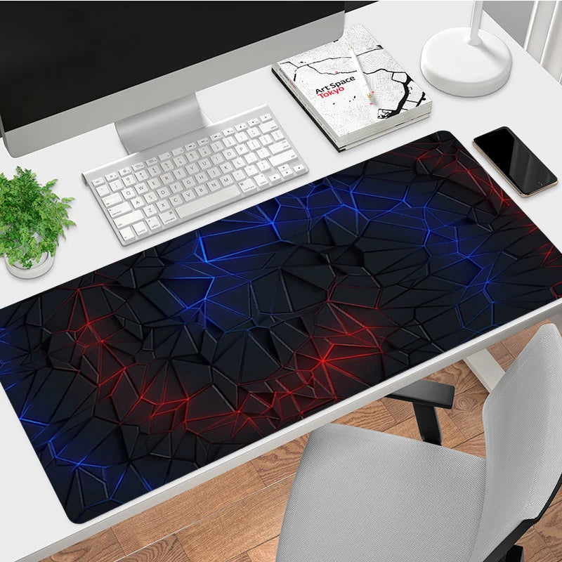 XXL Large Rectangle Black Background Geometric Pattern High-Density Fabric Science-Sci-Fi Printed Non-Slip Rubber Base Stitched Edges Gaming Mouse Pads