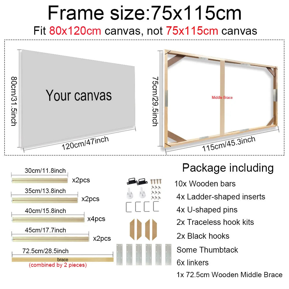 Unisex DIY Craft Single Rectangle Nature Wood Frames For Canvas Oil-Water Painting Kits /Colors-Brown/Beige