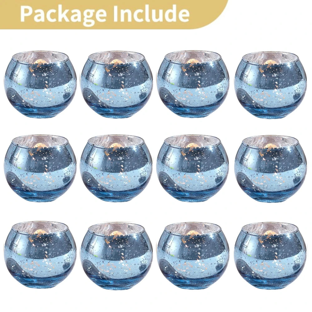 No-EN-Name-Null 6-12 PCS Silver Metallic Finish Speckled Gold Mercury Glass Assorted Votive Small Round Ball Tealight Candle Holders/Colors-Silver/Green/Gold/Blue/Clear/Purple