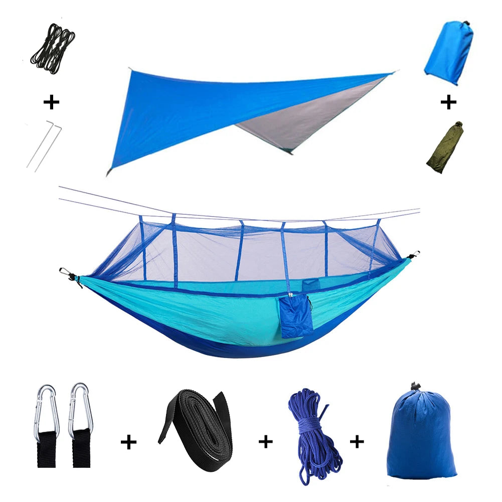 Outdoor Lightweight Waterproof Portable Nylon Mosquito Net-Rope Sleeping Camping Tarp Hammocks/Colors-Camouflage/Gray/Pink/2 Tree Straps/2 Steel Carabiners/Hammock Bag/Load Bearing Weight : 440 lbs