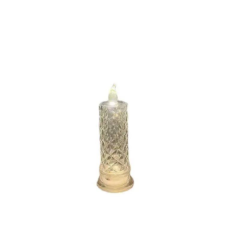 LED Plastic Crystal Glass Candle Light Simulation Flameless Rose Pattern Warm White Round Night Lights//Lithium Metal Button Batteries/No Batteries Required/Colors-Floral/Clear/Pink